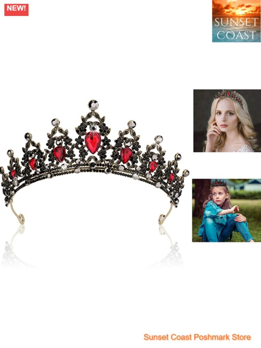 Gothic Baroque Rhinestone Queen Crown Headpiece for Women